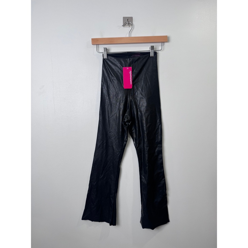 NWT Commando Women Black Faux Leather Cropped Flare Pants SLG33 Small